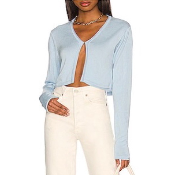 Lager 157 Hilja Ribbed Knit Open Front Single Button Long Sleeve Cropped Top New - Picture 15 of 15